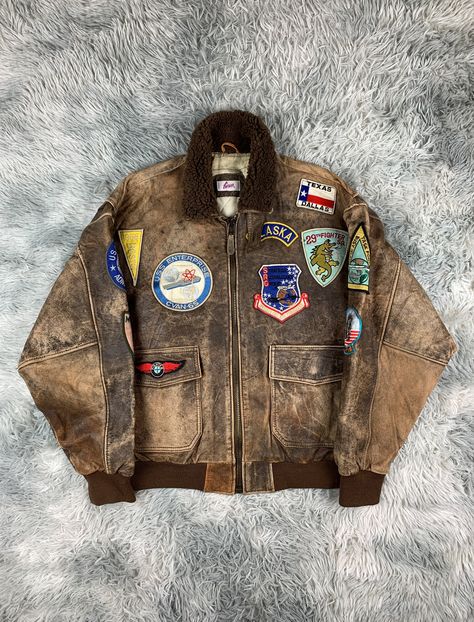 Vintage Flight Leather Jacket Military Aviation Patches 90s Flight Jacket Outfit, Aviation Patches, Vintage Military Jacket, Vintage Booth, Military Jackets, Leather Flight Jacket, Beaded Moccasins, Outfit Retro, Military Aviation