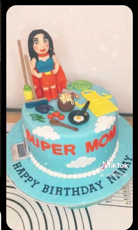 Supermom Cake Design, Supermom Cake, Birthday Cake Ideas For Mom, Cake Ideas For Mom, Anniversary Cake Designs, Chef Cake, 10 Mayo, Fab Cakes, Birthday Cake For Mom