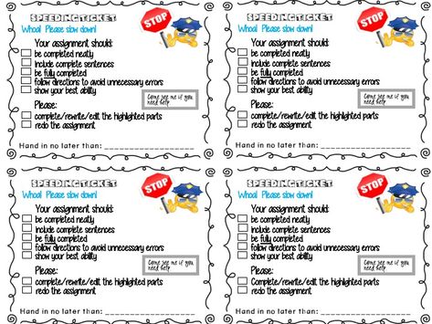 Speeding Ticket for the Classroom - Want to give students feedback about an assignment? This "speeding ticket" focuses on what the student CAN do, rather than what they didn't do! #assignmentfeedback #classroomspeedingticket #speedingticket #studentfeedback #school #studentassignments #gradefour #upperelementary Classroom Speeding Ticket, Speeding Tickets For Classroom, Speeding Ticket Classroom, Speeding Ticket, Speeding Tickets, Student Assessment, Feedback For Students, Class Organization, 5th Grade Science