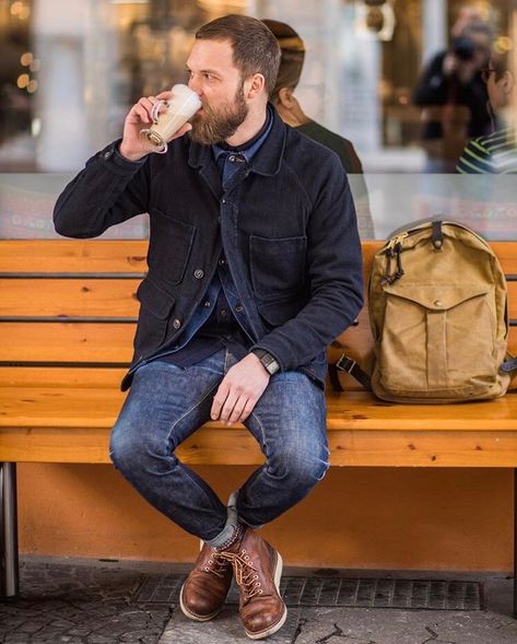 3sixteen - rgt- red wing - filson Red Wing Outfit Men, Red Wing Boots Outfit Mens Fashion, Red Wings Outfit, Red Wings Boots Outfit, Wing Outfit, Red Wing Outfit, Red Wing Style, Mens Outdoor Fashion, Denim Outfit Men