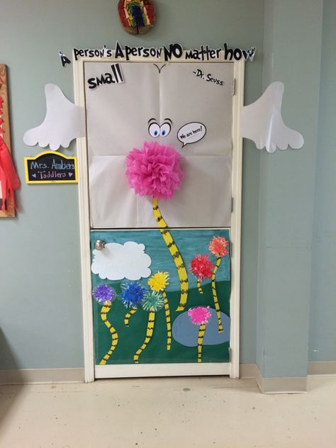 Horton Hears a Who Door 1 Fish 2 Fish, Horton Hears A Who, Red Fish Blue Fish, Summer Program, Teacher Organization, Art N Craft, Red Fish, Classroom Decor, Classroom Decorations