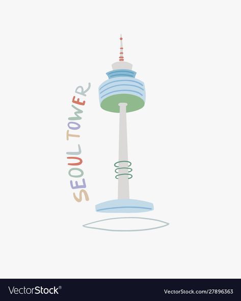 Seoul Tower, South Korea Drawing Easy, South Korea Doodle Art, South Korea Drawing, South Korea Seoul Drawing, Seoul Map Illustration, Korean Flag, Flag Drawing, Creative Bookmarks