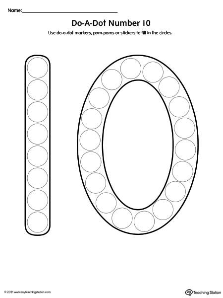 Number 10 Preschool Craft, Number Ten Worksheet Preschool, Number 10 Activity Preschool, Dot Painting Numbers, Number 10 Preschool Activities, Number Dots Printable, Do A Dot Numbers Printables Free, Number 10 Crafts For Preschool, Number 10 Craft