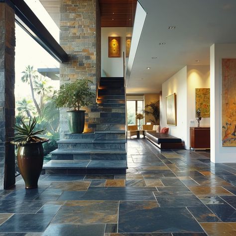 Rock Inside House, Stone Floor Design, Passage Design, Stone Entrance, Luxury House Interior, Floor Stone, House Interior Design Ideas, Natural Stone Texture, Flooring Texture