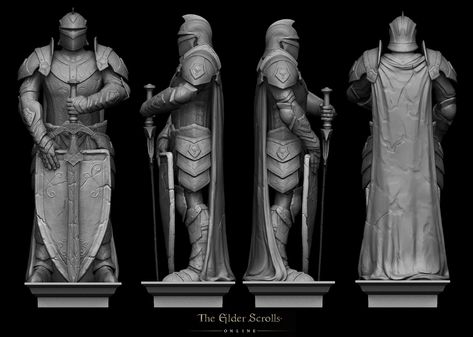 ArtStation - Breton statue for The Elder Scrolls online, Ioannis Karathomas Breton Elder Scrolls, Statue Concept Art, Knight Sculpture, Knight Statue, Warrior Statue, Fantasy Statue, Character Statue, Dungeons And Dragons Miniatures, Elder Scrolls Online