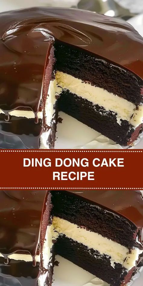 Discover the ultimate chocolate sensation with our Ding Dong Cake recipe! Indulge in layers of moist cocoa goodness, decadent buttercream filling, and velvety ganache topping. Perfect for birthdays, special occasions, or whenever you crave a rich chocolate treat. Chocolate Ding Dong Cake Recipe, Ding Dong Cake Recipe, Ding Dong Cake, Facebook Recipes, Creamy Pudding, Buttercream Filling, Decadent Cakes, Cake Bars, Ding Dong