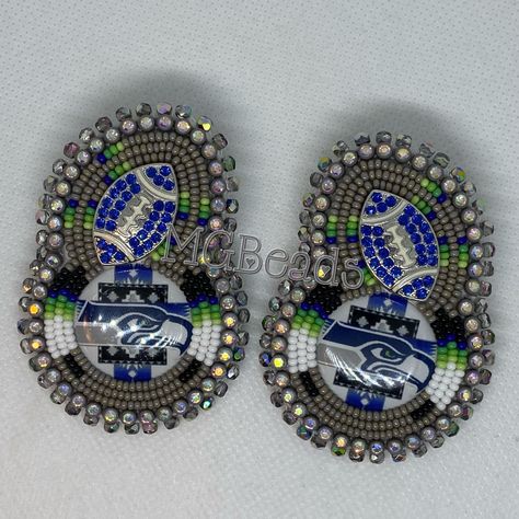 Seahawks Beaded Earrings, Beaded Jewlery, Pow Wow, Designer Earrings, Bead Art, Beaded Earrings, Bead Work, Beads, Art