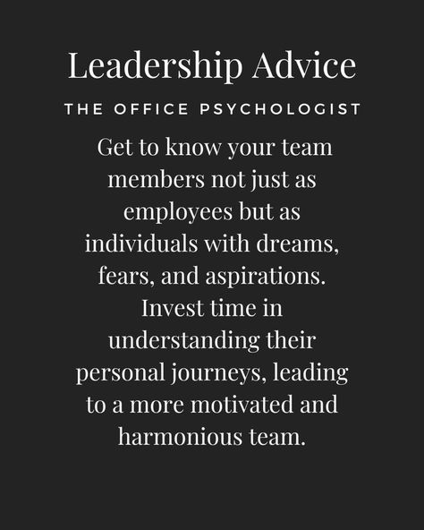 In the realm of leadership, creating a motivated and harmonious team goes beyond the professional facade. It's about recognizing the human and individualism in each team member. When you invest time in understanding their dreams, fears, and aspirations, you tap into a wellspring of motivation that transcends job descriptions. By acknowledging their individual journeys, you foster a workplace where empathy and support thrive, leading to a team that not only works together but genuinely cares for Leadership Team Quotes, Good Manager Quotes, Leadership Quotes Work Team Building, Leadership In The Workplace, Team Quotes Teamwork, Leadership Quotes Work, Qoutes About Good Leadership, Work Environment Quotes, What Is Leadership For You