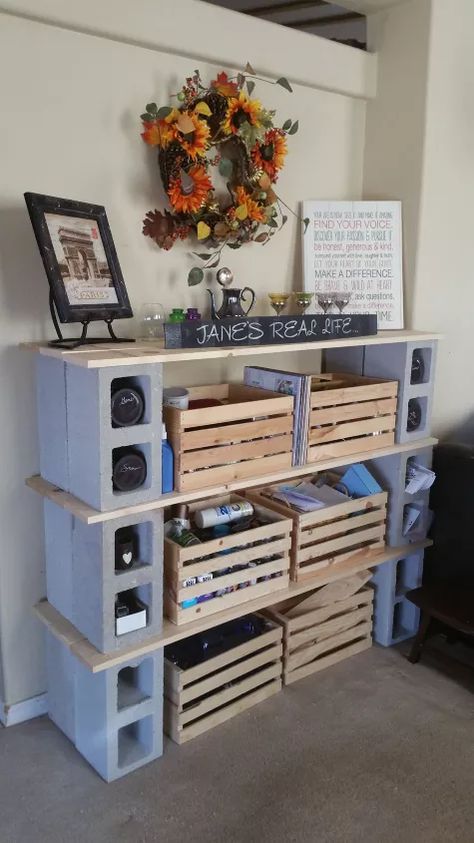 Cinder Block Shelves, Cinder Block Furniture, Diy Dorm Decor, Diy Furniture Building, Dorm Diy, Shelves Diy, Organized Storage, Diy Office, Pallet Decor