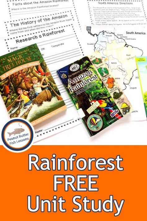 Check out these books, notebooking pages, videos and more to learn all about the rainforest!  #peanutbutterfishlessons #biomes #rainforest #amazon #summerreading #freeprintable #unitstudy Rainforest Themed Snacks, Rainforest Amazon, Culture Studies, Free Unit Study, Homeschool Units, Multisensory Learning, Rainforest Project, Rainforest Activities, Rainforest Biome