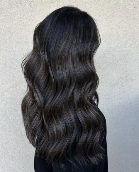 Black Hair Dyed Light Brown, Super Dark Chocolate Brown Hair, Black Hair Colours, Dark Cool Toned Hair, Dark Mushroom Brown Hair Color Balayage, Mocha Dipped Hair, Dark Brown Ash Balayage, Black And Brown Hair Color, Dark Brown Black Hair Color