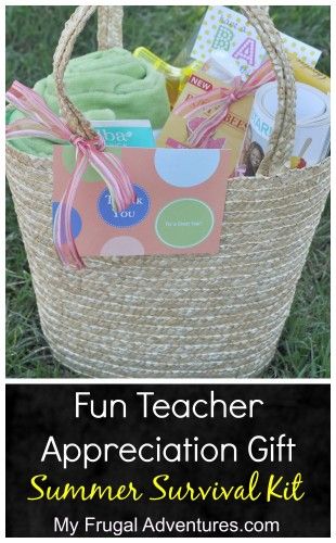 Classmate Gifts, Summer Survival Kit, Basket Gift Ideas, Gift Ideas For Teachers, Teacher Gift Baskets, Survival Kit For Teachers, Teacher Survival, Ideas For Teachers, Teachers Diy