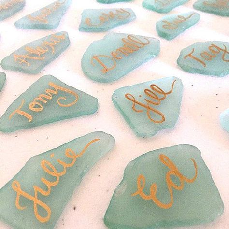 Large Sea Glass, LARGE PIECES Only - Beach Decor Beach Glass, Wedding Place Card, Table Card Sea Gla Beach Glass Wedding, Wedding Place Card Table, Sea Glass Wedding, Small Beach Weddings, Place Card Table Wedding, Beach Wedding Centerpieces, Dream Beach Wedding, Beachy Wedding, Ocean Wedding