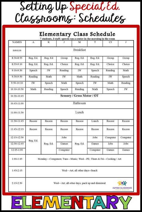 Grab a set of 5 special education classroom schedules here to use as examples for your class schedule. There are links to posts about each type of classroom and how the schedules were developed in this post. Middle School Schedule, Special Education Schedule, Classroom Schedule, Preschool Schedule, Self Contained Classroom, School Schedule, High School Classroom, Class Schedule, Special Education Classroom