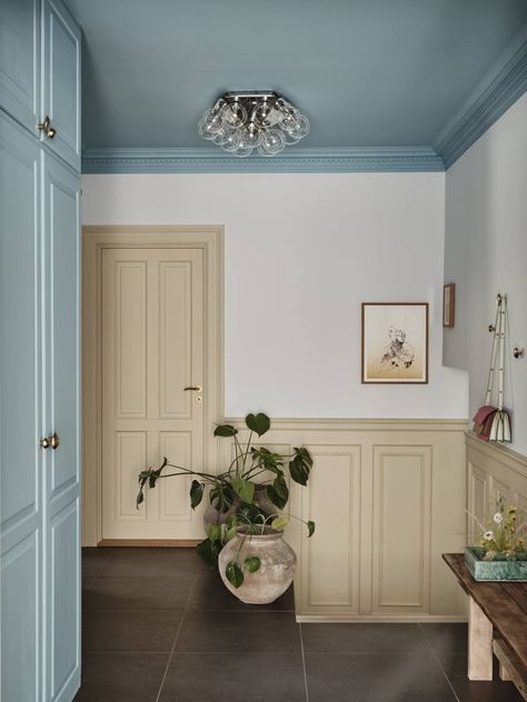 This Colorful Copenhagen Home Will Inspire You To Make Bolder Decorating Choices - Nordic Design Blue Ceiling White Walls, Playful Interior Design, Colorful Scandinavian Interior, Copenhagen Interior Design, Copenhagen Interior, Playful Interior, Copenhagen Home, Bold Interior Design, Blue Ceiling