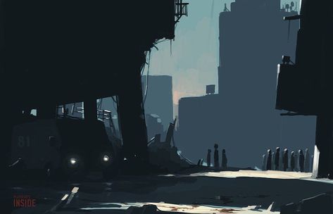 playdead's inside concept art [19] Sidescroller Art, Scrapper Film, Inside Concept Art, Inside Limbo, Playdead Inside, Flat Shading, Visual Writing Prompts, Inside Games, Indie Game Art