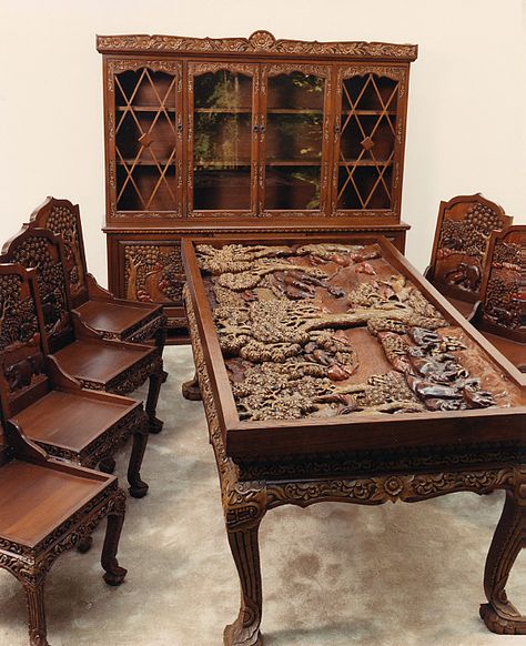 Hand Carved Furniture - Ideas on Foter Vietnamese Furniture, Table Hutch, Hutch Buffet, Hand Carved Furniture, 8 Seater Dining Table, Four Hands Furniture, Philippine Houses, Wood Carving Furniture, Carved Chairs