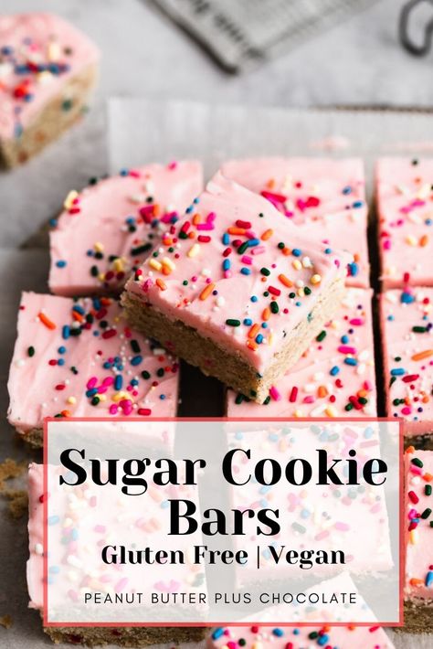 The best gluten free and vegan sugar cookie bars! Cookie Bars Gluten Free, Dairy Free Sugar Cookies, Bars Gluten Free, Vegan Sugar Cookies, Gluten Free Sugar Cookies, Fall Baking Recipes, Vegan Cookies Recipes, Gluten Free Recipe, Chewy Sugar Cookies