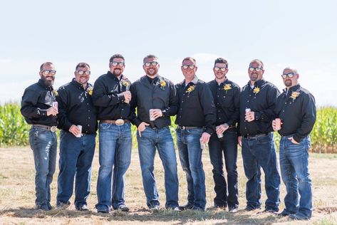 Groomsmen Attire Mixed Colors, Rustic Groomsmen Attire Jeans Country, Groomsmen Jeans Attire, Jean Wedding Attire Groomsmen, Rustic Groomsmen Attire Jeans, Blue Jean Wedding Men Groom Attire, Navy Blue Country Wedding, Groomsmen Attire Jeans And Boots, Groomsmen In Jeans