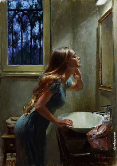 "EVENING TOILETTE", 92x65 cm, oil on canvas, artist Vladimir Volegov Vladimir Volegov, Art Classique, Gcse Art, Wow Art, A Level Art, Ap Art, Romantic Art, Ethereal Art, Art Portfolio