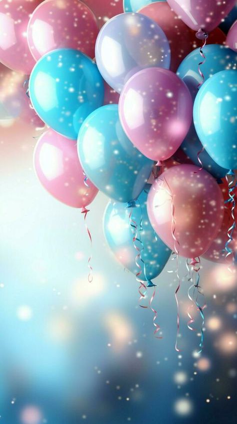 AI generated Festive background featuring blue and pink balloons, confetti, and lights Vertical Mobile Wallpaper Balloons Wallpaper, Balloons Blue, Balloon Wallpaper, Birthday Phone Wallpaper, Hearts Paper Crafts, Confetti Background, Balloon Background, Happy Birthday Cupcakes, Birthday Wall