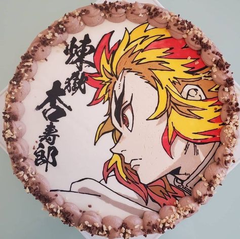 Rengoku Cake Ideas, Rengoku Birthday Cake, Demon Slayer Birthday Cake, Demon Slayer Cake, Cake Anime, Anime Cake, Funny Birthday Cakes, Cute Baking, Delicacy Food