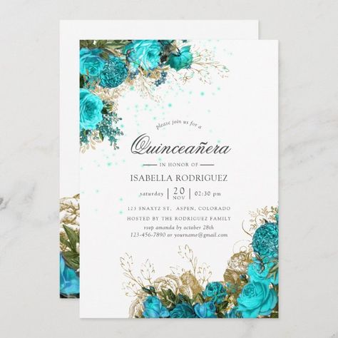 Vintage Turquoise & Gold Shabby Floral Quinceañera Invitation - tap/click to get yours right now! #Invitation #watercolor #flowers, #vintage, #autumn, #fall, Turquoise Wedding Invitations, Handwriting Typography, Elegant Handwriting, Vintage Floral Wedding Invitations, 50th Wedding Anniversary Invitations, Gold Bachelorette, Bachelorette Weekend Invitations, Floral Birthday Invitations, Confirmation Invitations