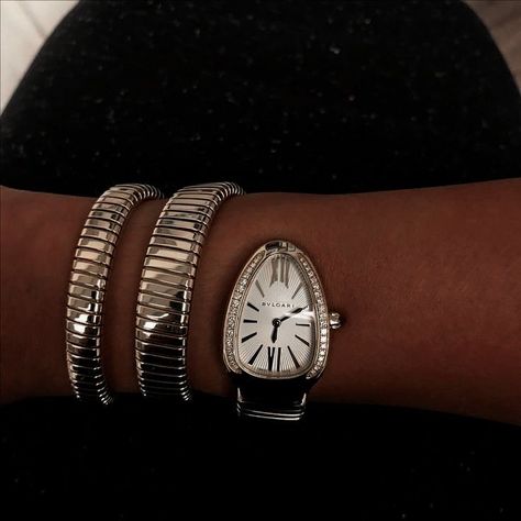 Cartier Watch Black Women, Bvlgari Snake Watch, Bvlgari Serpenti, Luxe Jewelry, High End Watches, Dope Jewelry, Classy Jewelry, Jewelry Lookbook, Just Cavalli