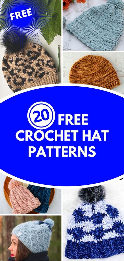 Choose one of these 20 crochet hats (free patterns!) and whip up a thoughtful gift for your friend or loved one. You can personalize each hat to fit the recipient's size and taste. Every time someone wears a hat you made for them, they will think of you and feel loved. Get the crochet patterns free from Nicki's Homemade Crafts. #crochethatideas #crochethatpattern #freecrochetpatterns Free Crochet Patterns For Adult Hats, Crochet Slouch Hats Free Pattern Easy, Free Crochet Pattern Hat Women, Crochet Touque Pattern Free Easy, Unique Crochet Hat Patterns Free, Free Crochet Winter Hat Patterns, Light Weight Yarn Crochet Pattern Free, Crochet Winter Hat Free Pattern Women, Crochet Winter Hats Free Pattern