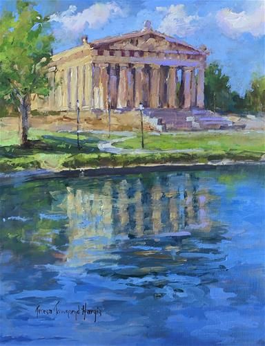 Daily Paintworks - "Parthenon Reflections" - Original Fine Art for Sale - © Teresa Townsend Hargis Athena Temple Drawing, The Pantheon Drawing, Parthenon Painting, Pantheon Rome Drawing, Parthenon Watercolor, Athens Watercolor Painting, Gallery Website, Square Canvas, Architecture Art