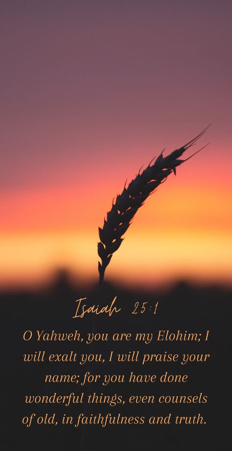 Isaiah 25:1

"O Yahweh, you are my Elohim; I will exalt you, I will praise your name; for you have done wonderful things, even counsels of old, in faithfulness and truth. " Yahweh Quotes Scriptures, Yahweh Quotes, Yahweh Wallpaper, Isaiah 25 1, Torah Quotes, Background Quotes, English To Hebrew, Verse Wallpaper, Morning Prayer Quotes