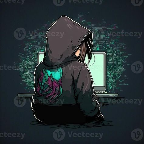 Cute girl hacker with laptop. Avatar in cartoon style. Balck backdrop. Generative Ai Hacker Girl Aesthetic, Hacking Wallpaper, Hacking Aesthetic, Blackhat Hacker, Coding Girl, Mochila Aesthetic, Programmer Girl, Code Girl, Hacker Art