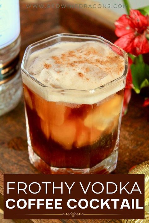 Brown is the new black in this velvety vodka coffee cocktail.  It pours smooth and cool with a frothy top that hits you with the perfect bit of pick-me-up pop. #coffee #coffeedrinks #icedcoffee #vodkacoffeedrinks #vodkacocktails #easyvodkadrinks #coffeecocktail Coffee Infused Vodka, Coffee Vodka Drinks, Christmas Cocktails Vodka, Vodka Drinks Easy, Coffee Vodka, Espresso Vodka, Vodka Cocktails Easy, Drink Stations, Kahlua Coffee Liqueur