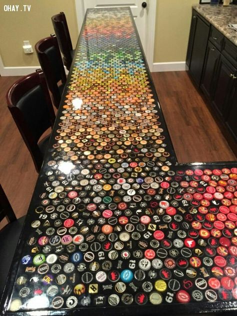 Custom Bottle, Custom Countertops, Bottle Cap Art, Smart Tiles, Beer Caps, Bottle Cap Crafts, Cap Collection, Diy Bar, Garage Bar