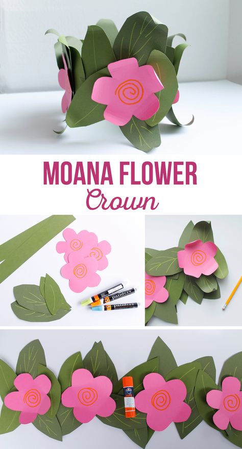 Help kids make their own Moana Paper Flower Crowns! These can be made before a birthday party or be a party craft that kids make and then take home later! See how @craftingchicks made this flower crown for their Moana birthday party. #moana #diy #favors Moana Diy, Hawaii Crafts, Moana Crafts, Paper Flower Crown, Paper Flowers For Kids, Festa Moana Baby, Diy Favors, Hawaiian Crafts, Lilo Und Stitch