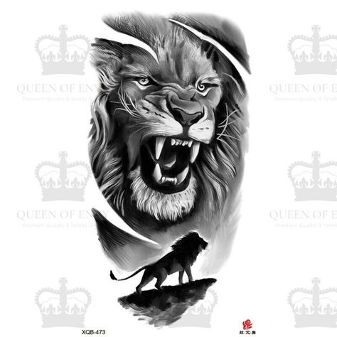 Fierce Lion Roar King Jungle Temporary Tattoo Fake Sticker Womens Mens Arm Leg A beautiful tattoo of a Lioness' head - she is wearing a crown and there is a rose at the front Our tattoos are very easy to apply, We send full instructions with every order!  😮🤩😮 Get that tattoo you always wanted easily from the safety of your own home.  💕 Have fun, use your imagination and look incredible.💕  You wonderful thing you!.. Fun, simple and easy to use! Need them super quick? U Forest Wolf Tattoo, Lion And Lioness Tattoo, Roaring Lion Tattoo, Tattoo Care Instructions, Lion Flower, Tiger Skull, Skeleton King, Fierce Lion, Lioness Tattoo