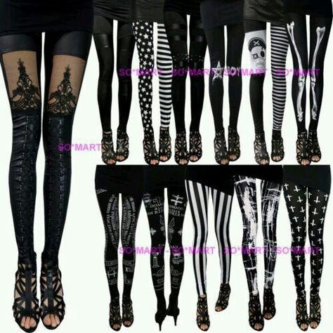 Scene legging ideas Goth Leggings, Funky Tights, Black And White Print, Rock Punk, Yohji Yamamoto, Dark Fashion, Mode Inspiration, Visual Kei, Goth Fashion