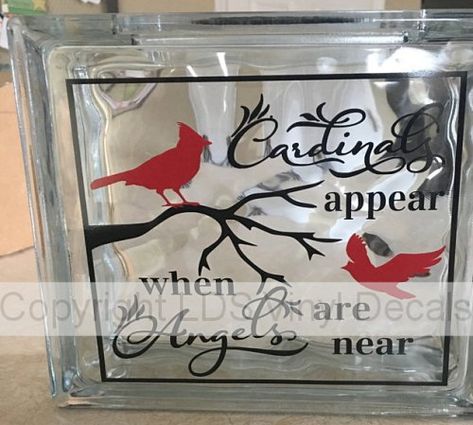 Cardinals appear when Angels are near - 8x8 Glass Block Vinyl Decals - In Loving Memory Mason Jar Gift Tags, Christmas In Heaven Poem, Glass Block Crafts, Magic Christmas, Believe In The Magic, Star Vinyl, Christmas In Heaven, Christmas Vinyl, Block Craft