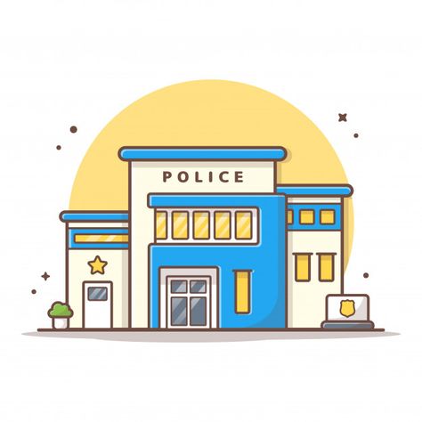 Illustration Building, Sticker Background, Banner Sticker, Photoshop Work, Building Icon, Building Concept, Vector Icons Illustration, Police Station, Book Projects