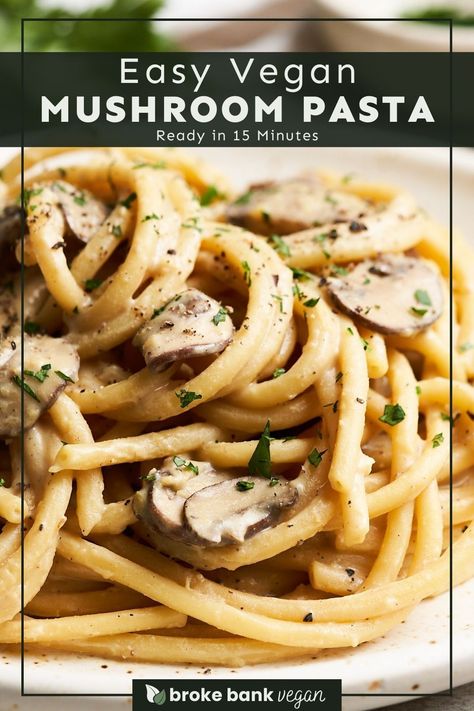 This vegan mushroom pasta is a game-changer for all pasta lovers! With just 9 ingredients and 15 minutes, you’ll have a creamy, umami-packed, and comforting meal. No vegan cream or cheese is needed — just simple, everyday staples!  #veganmushroompasta #veganpasta #veganmushroompastasauce Peas And Mushrooms, Vegan Mushroom Pasta, Vegan Mushroom, Vegan Fish, Vegan Cream, Vegan Pasta Recipes, Vegan Main Dishes, Vegan Parmesan, Mushroom Pasta