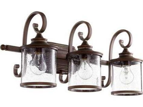 Quorum International San Miguel Vintage Copper Three-Light Vanity Light Marble Wood Floor, Spanish Bathrooms, Quorum Lighting, Bathrooms Design, Master Bath Ideas, Hall Bathroom, Light Copper, House Lighting, Spanish Revival