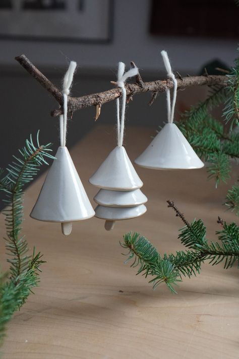 Holiday Bells — pottery to the people Pottery Templates, Holiday Pottery, Ceramic Bells, Wall Tree, Ceramic Christmas Decorations, Pottery Ornaments, Ceramic Bell, Christmas Clay, Diy Ceramic