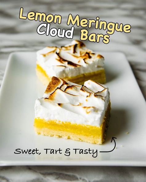 LEMON MERINGUE CLOUD BARS Lemon Meringue Bars, Meringue Bars, Lemon Squares Recipe, Basic Baking, Lemon Squares, Lemon Meringue Pie, Pie Bar, Meringue Pie, Lemon Bars