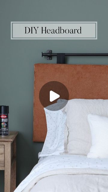 Zoe 🌿 DIY Furniture on Instagram: "#ad #KrylonPartner A little spray paint can take mismatched materials and make them seamless! We used a cheap metal pole and some cabinet knobs to make this custom hanging headboard (details below).

@krylonbrand Fusion All-In-One Metallic in Oil Rubbed Bronze tied the whole thing together in just 2 light coats. We love the Fusion All-In-One line because it works on a variety of different surfaces (metal, plastic, wood, you name it), it’s fast-drying, and we always get such great results with it.

The any way spray tip is also super handy because you can spray in any direction - no need to stress about holding the can perfectly upright when trying to get into all of the nooks and crannies! 

To make the pole (which would also make a great curtain rod), w Curtain Rod Headboard Ideas, Diy Hanging Headboard, Painted Wood Headboard, Diy Headboard With Lights, Mountain Diy, Diy Fabric Headboard, Hanging Headboard, Spray Paint Can, Headboard Curtains