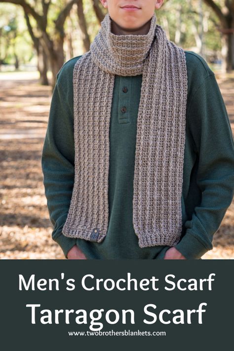 Crochet Scarf Pattern - Tarragon - Crochet Makes for Men Men Scarf Crochet Pattern, Men Scarf Pattern, Crochet Mens Scarf, Book Crochet, Crochet Garments, Crochet Scarf Pattern, Crochet Men, Scarf Patterns, Crochet Scarf Pattern Free