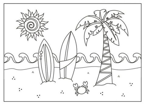 Dibujos del verano para colorear e imprimir Summer Coloring Sheets, Class Crafts, Beach Coloring Pages, A Coloring Page, Chat Kawaii, Summer Coloring, Cards Homemade, Summer Decorations, Homemade Card