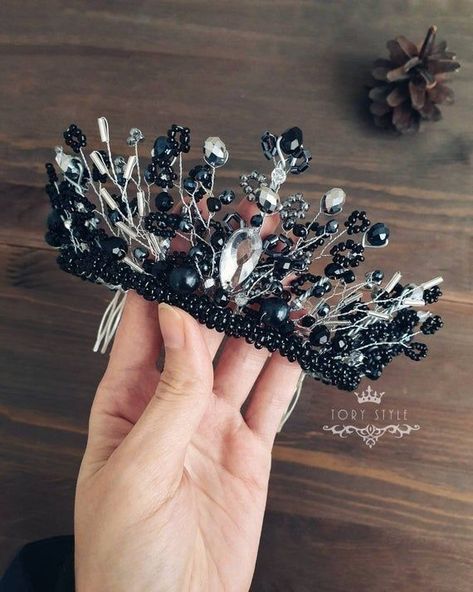 Swan Headpiece, Tiara Halloween, Halloween Headpiece, Gothic Headpiece, Crown Dark, Halloween Crown, Crystal Crown Tiaras, Black Tiara, Gothic Crown