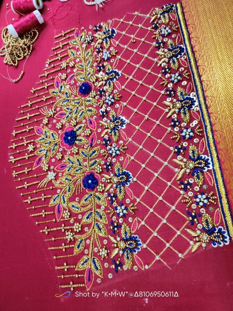 Kolkata Maggam Work 8106950611, Kolkata Maggam Work, Floral Blouse Designs, Magam Work Designs, Maggam Designs, Magam Work, Peacock Embroidery Designs, Maggam Blouse, Pearl Earrings Designs