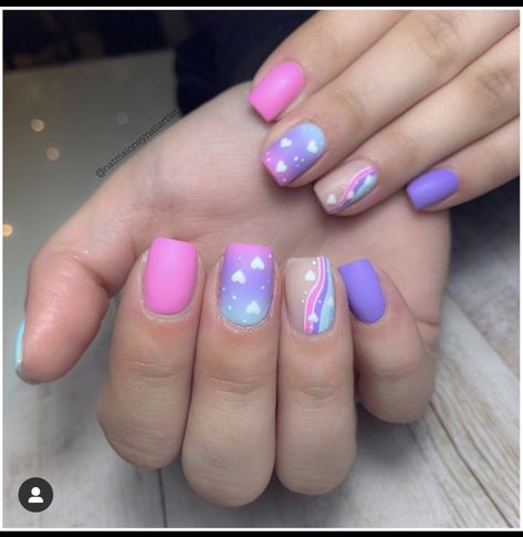 Kids Nail Designs, Girls Nail Designs, Nail Art For Kids, Purple Nail, Pretty Nail Art Designs, Cute Gel Nails, Pretty Nail Art, Short Acrylic Nails Designs, Rainbow Nails