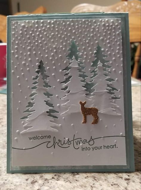 Rustic Christmas Cards Handmade, Handmade Christmas Cards 2023, Creative Christmas Cards Handmade, Christmas Cards With Trees, Christmas Craft Ideas To Make Diy Projects, Su Winter Woods Christmas Cards, Christmas Tree Cards Handmade, Su Winter Woods, Su Dashing Deer Christmas Cards